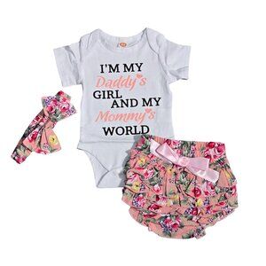 NIP | Daddy’s Girl & Mommy’s World 3pc Floral Outfit | 3-6M